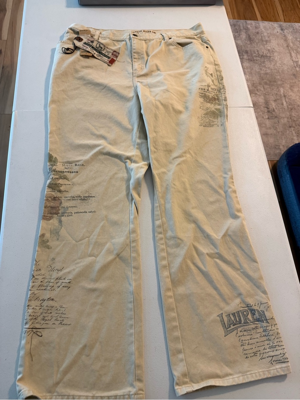Vintage Ralph Lauren Jeans Womens 16w Graphics Print  Boot Cut Beige Cotton